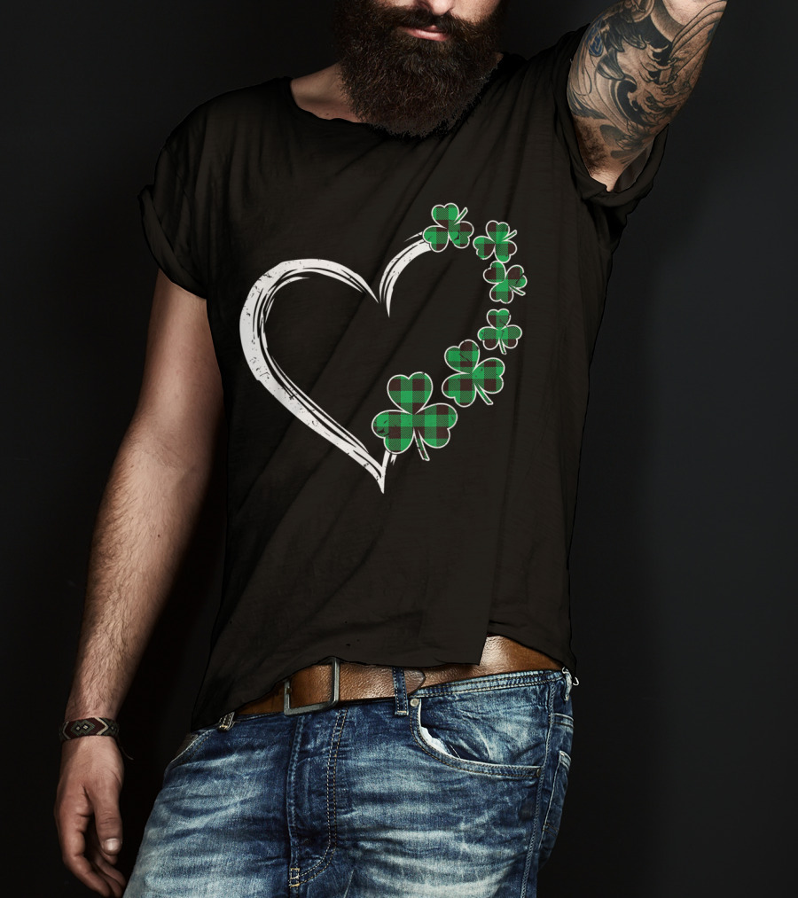 Heart Plaid Shamrock Clover Green T-Shirt
