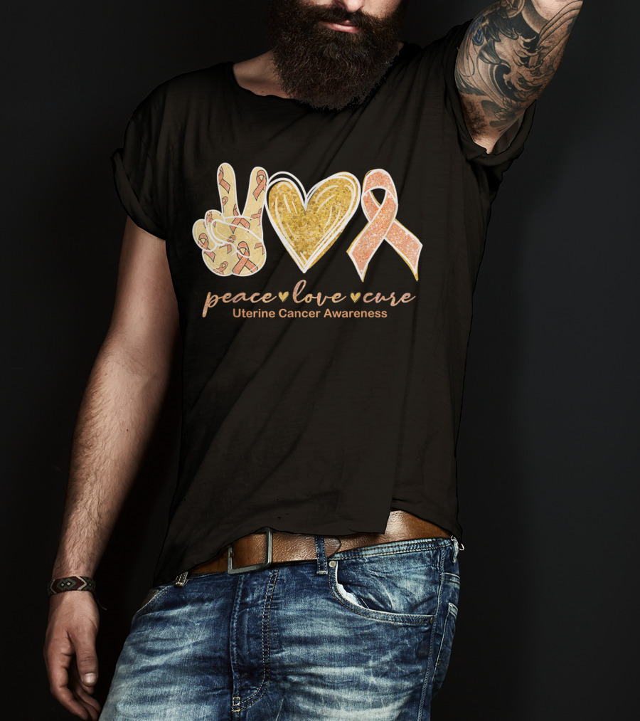 Peace Love Cure Uterine Cancer Awareness Peach T-Shirt