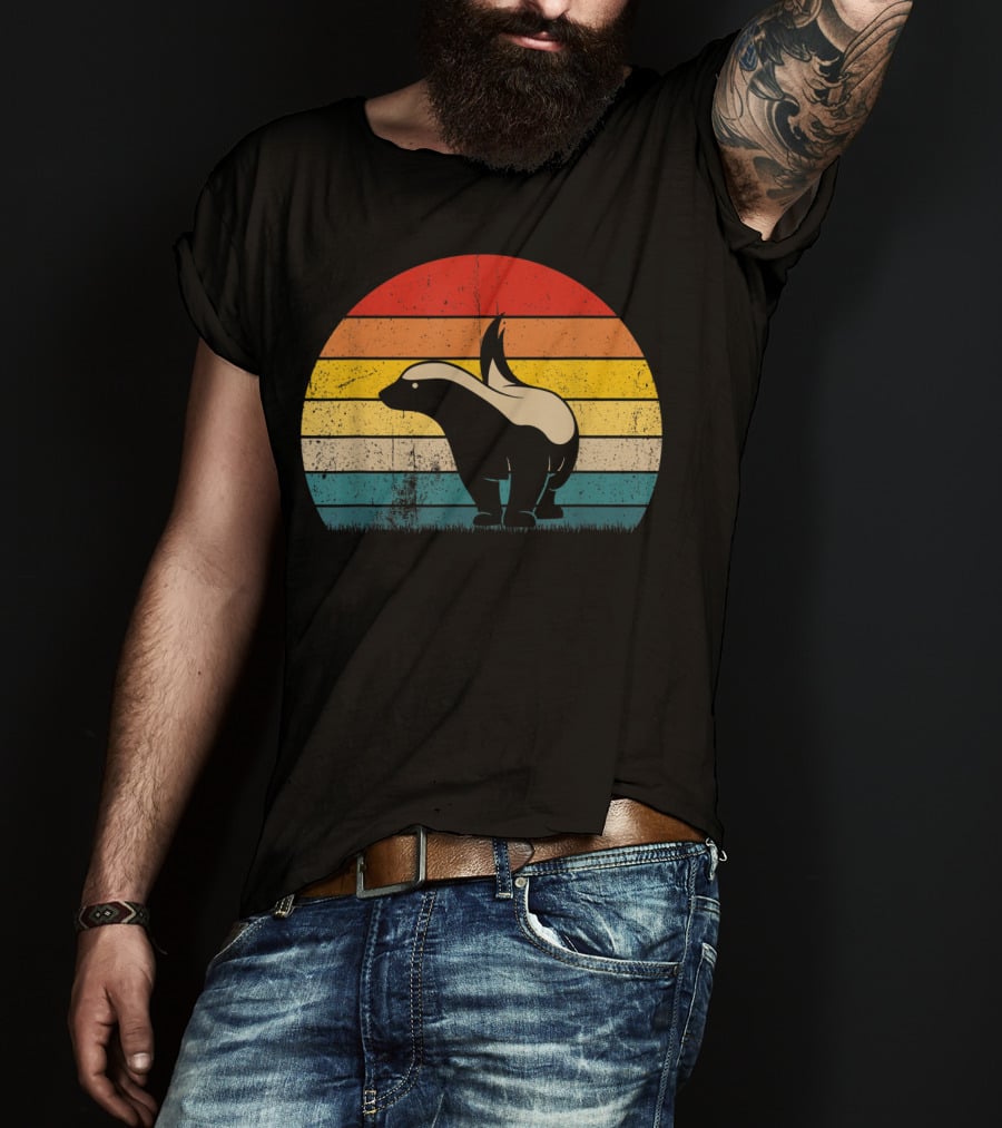 Honey Badger Vintage Sunset Silhouette Retro Style Animal T-Shirt