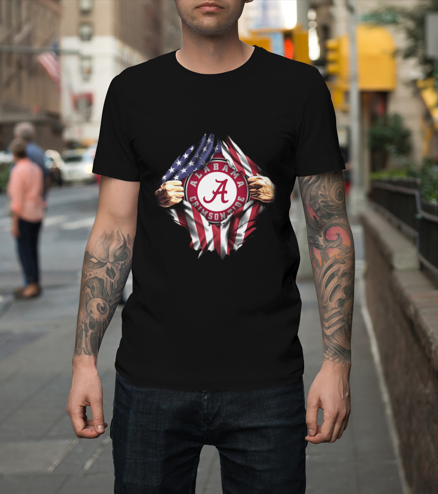 Alabama Crimson Tide American Flag Rip T-Shirt