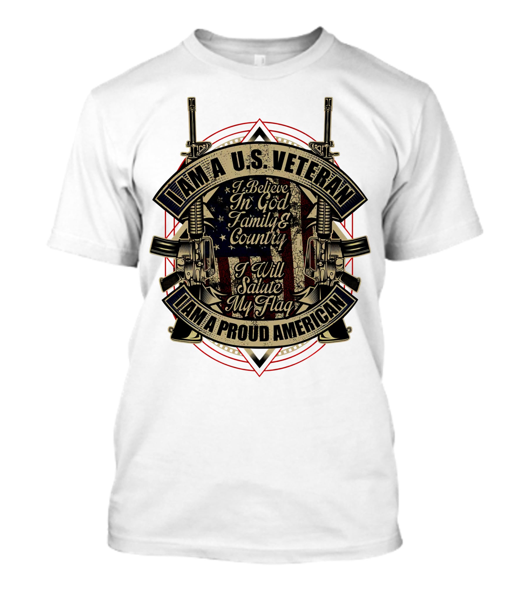 Iam A U.s. Veteran I Believe IN God Family And Country I Will Salute My Flag Iam A Proud American T-Shirt