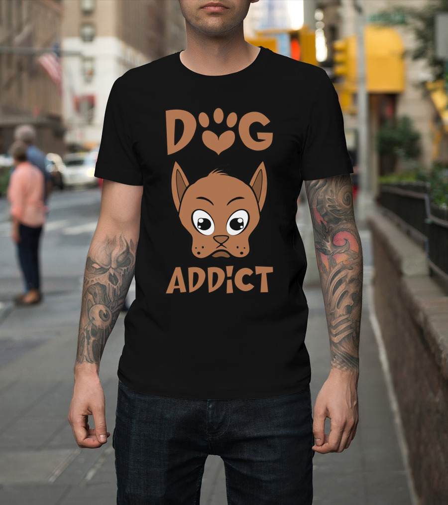 Dog Addict Cute Cartoon Pup with Heart Paw T-Shirt