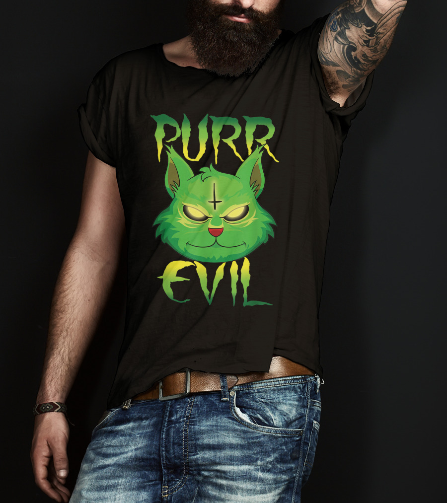 Purr Evil Satanic Cat Kitten 666 Pentagram T-Shirt