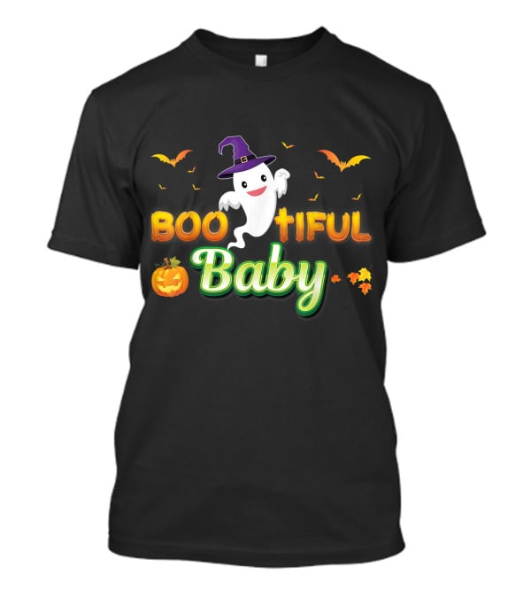 Bootiful Baby Cute Boo Ghost With Witch Hat And Pumpkin T-Shirt