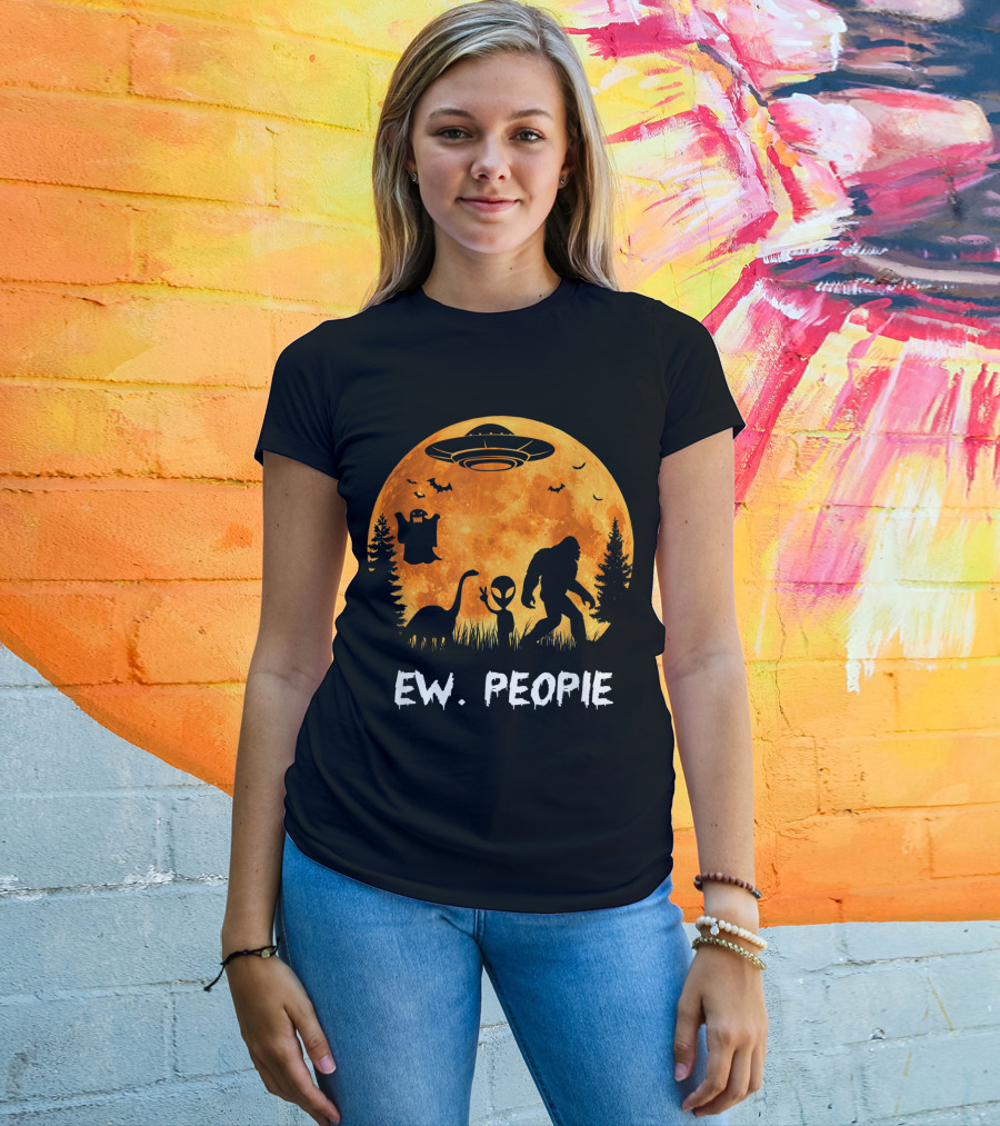 Ew People Halloween Bigfoot Dinosaur Alien UFO Ghost Moon T-Shirt