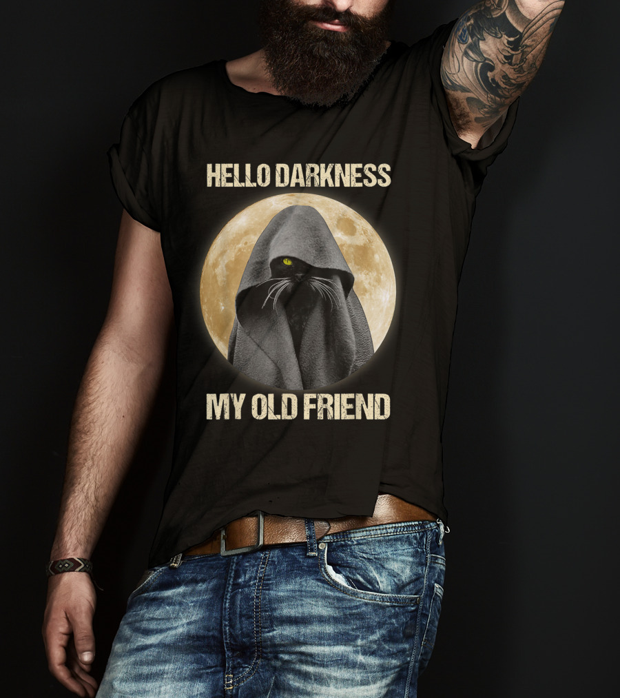 Hello Darkness My Old Friend Black Cat Moon Cloak T-Shirt