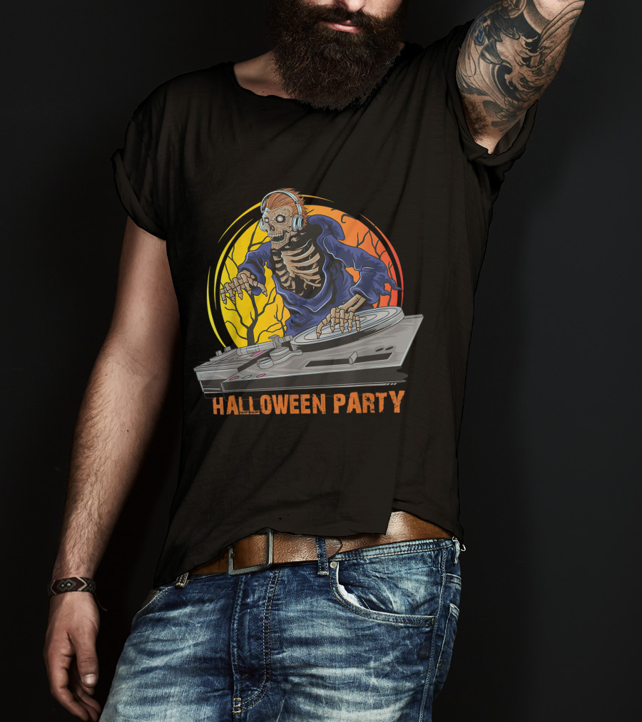 Skeleton DJ Halloween Party Horror T-Shirt