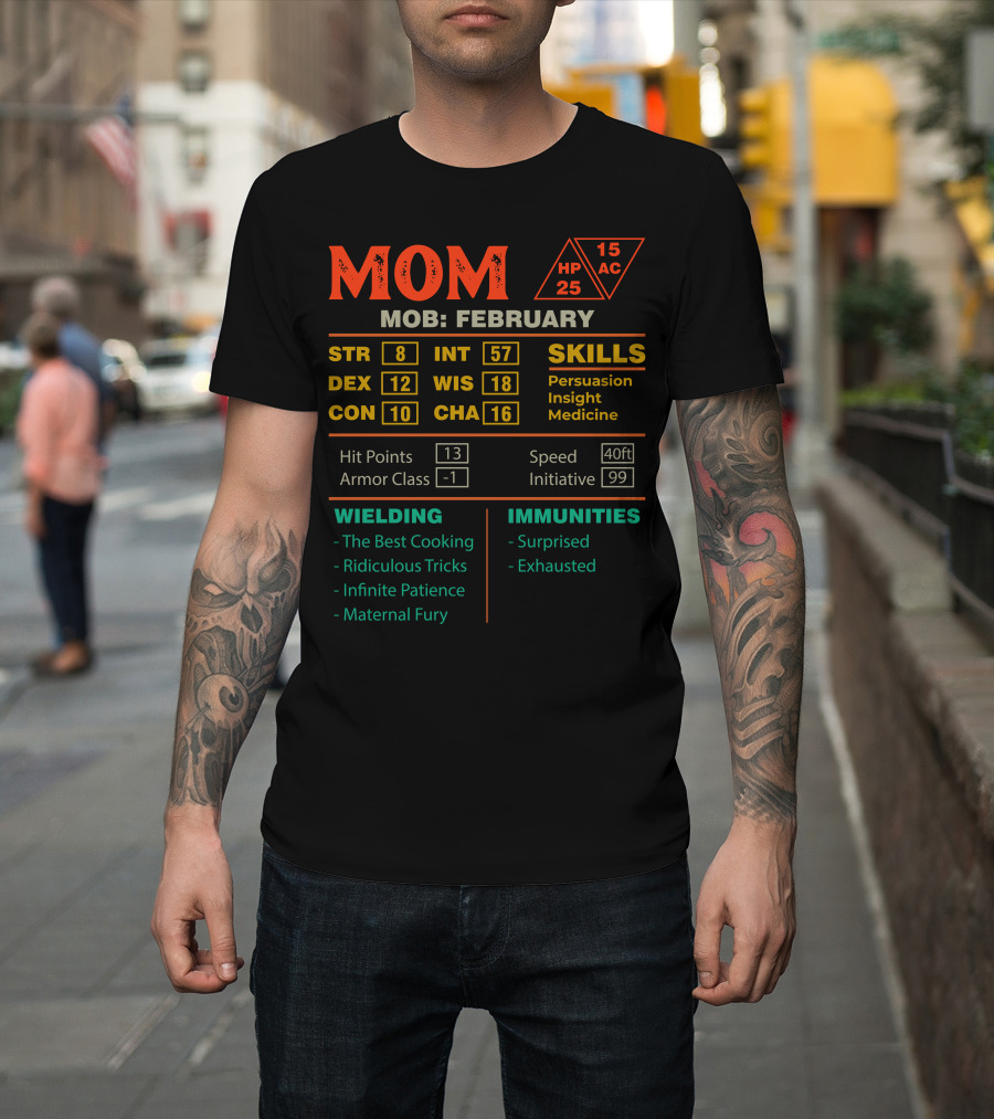 MOM Stats Character Sheet February STR INT DEX WIS CON CHA Skills Persuasion Insight Medicine Hit Points Armor Class Speed Initiative Wielding Immunit