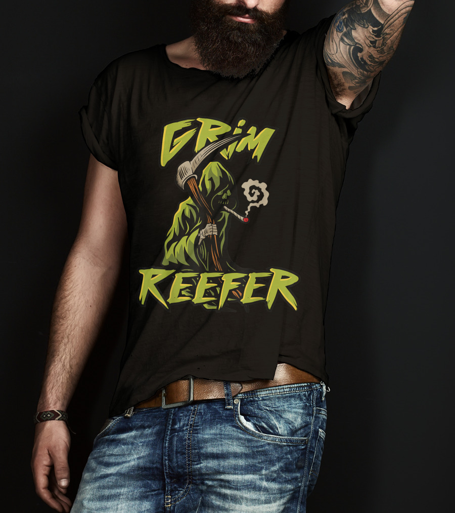 Grim Reefer Grim Reaper Smoking Weed Marijuana THC T-Shirt