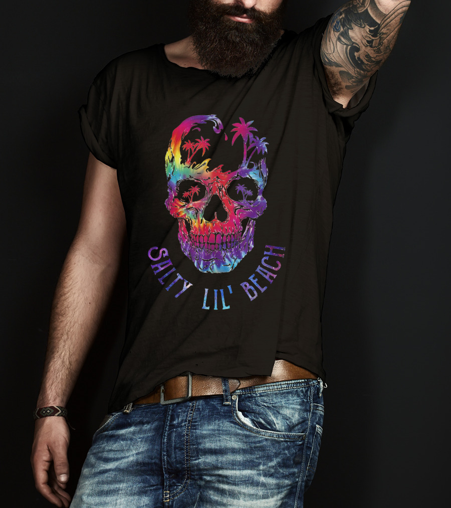 Salty Lil Beach Tie-Dye Skull With Palm Trees T-Shirt