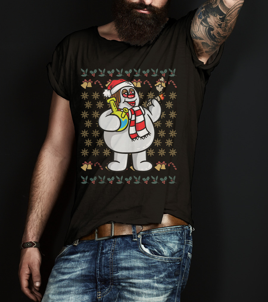 Rasta Snowman Christmas Cannabis Weed Smoking Santa Hat Scarf T-Shirt