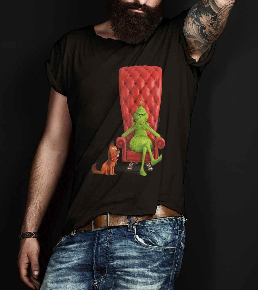 Dr Seuss The Grinch And Max On Red Tufted Chair T-Shirt