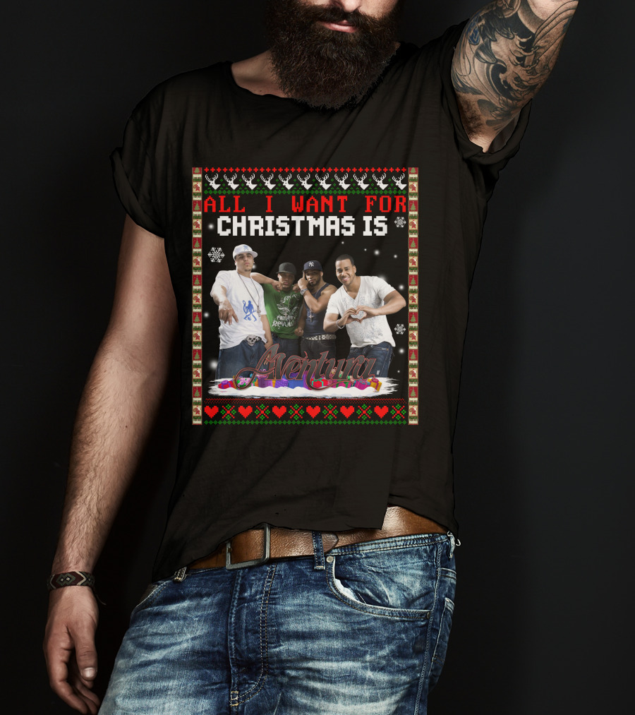 All I Want For Christmas Is Aventura Celebration With Snowflakes And Festive Border T-Shirt
