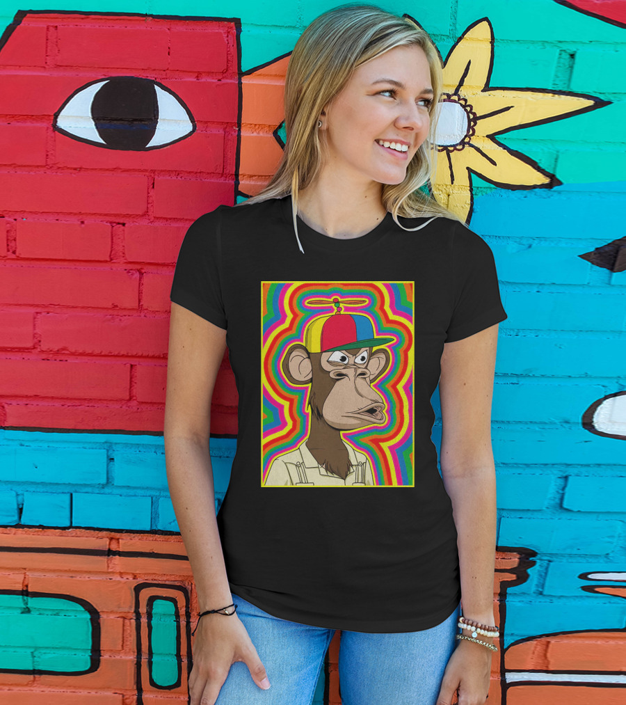 Bored Ape With Propeller Hat Psychedelic Background T-Shirt