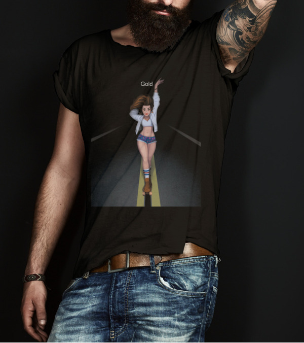 Gold Roller Skater In Dynamic Motion T-Shirt