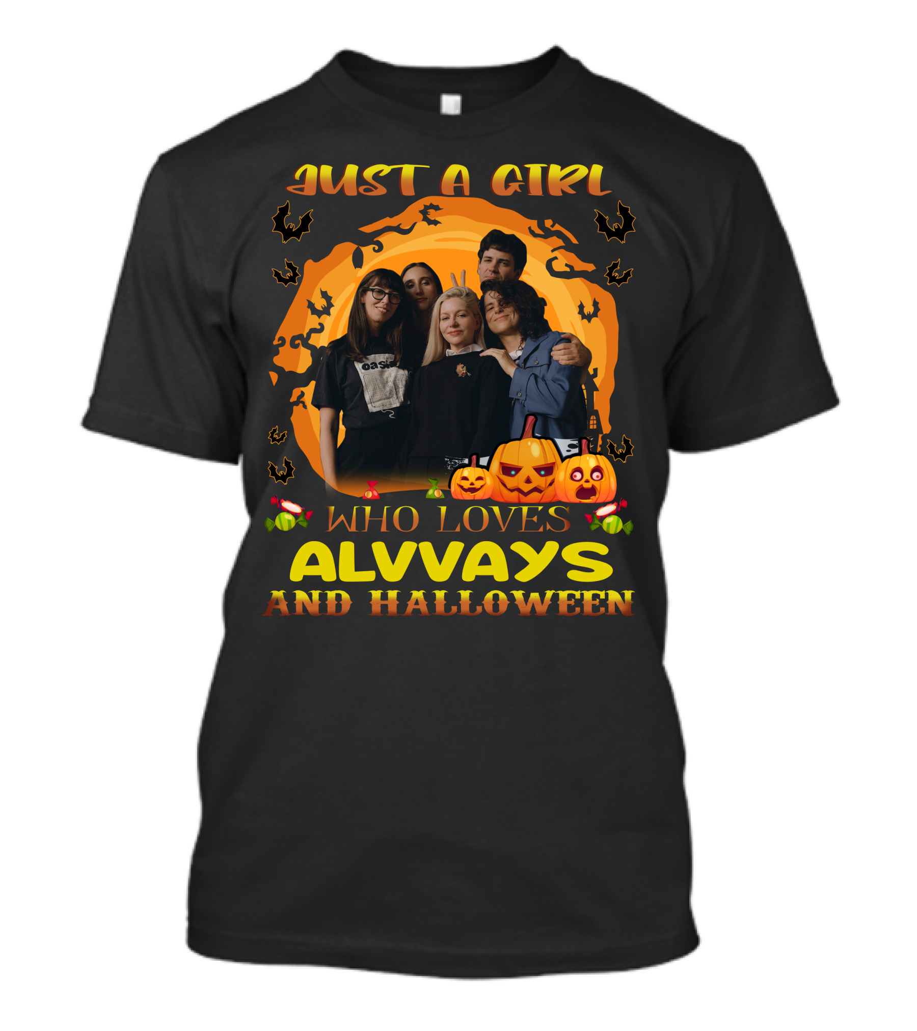 Just A Girl Who Loves Alvvays And Halloween Pumpkins Candies Bats T-Shirt