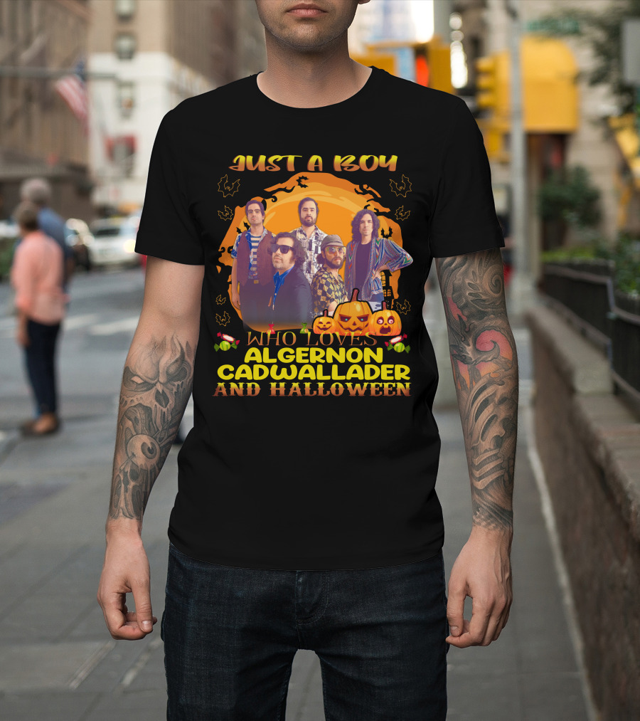 Just A Boy Who Loves Algernon Cadwallader And Halloween Pumpkin Bat T-Shirt