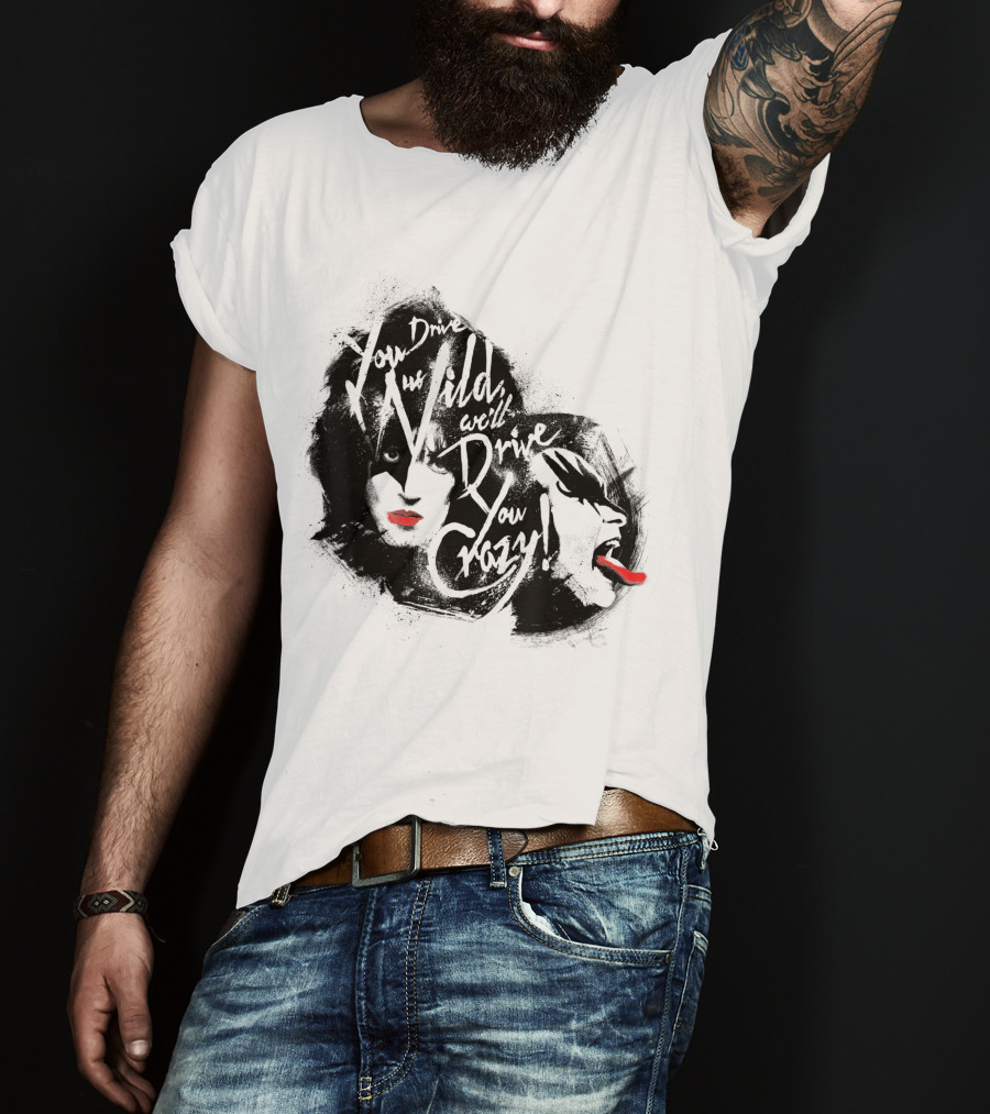 KISS You Drive Us Wild Crazy Faces Red Lips T-Shirt