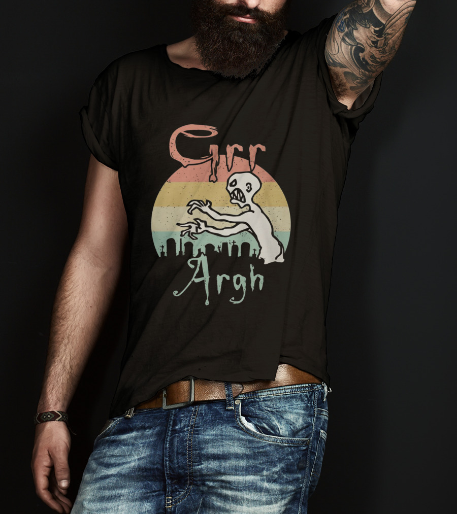 GRR ARGH Zombie Graveyard Retro Sunset T-Shirt