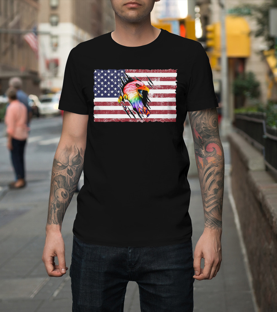 Eagle Rainbow Pride American Flag Burst T-Shirt