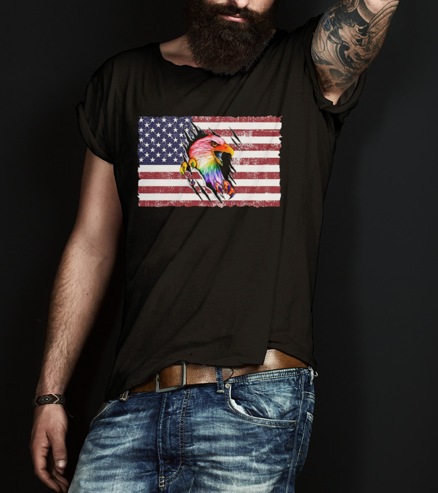 Eagle Rainbow Pride American Flag Burst T-Shirt