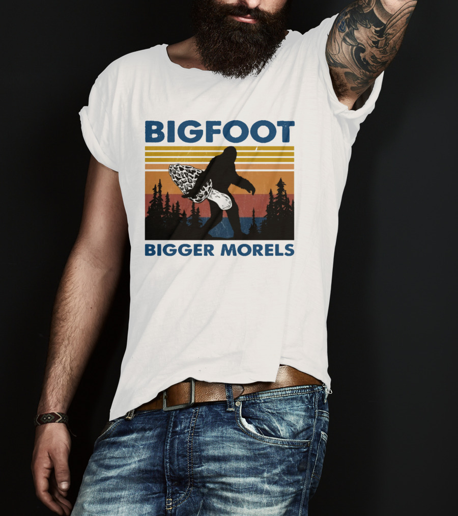 Bigfoot Bigger Morels Retro Forest T-Shirt