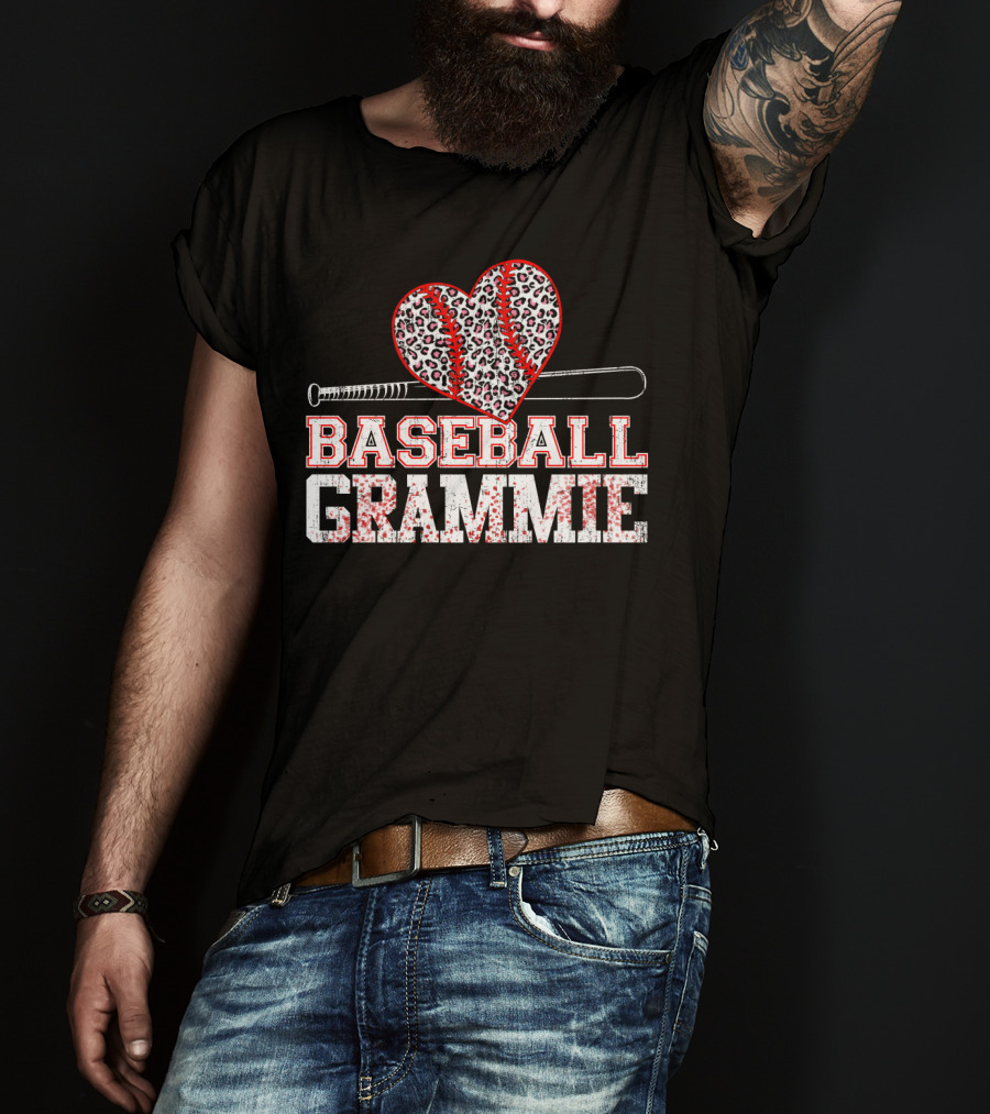 Baseball Grammie Leopard Heart Softball Player T-Shirt