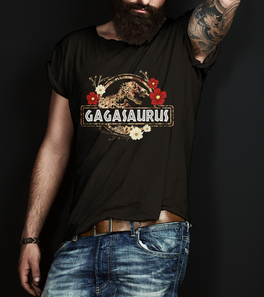 Gagasaurus Dinosaur With Floral Accents T-Shirt