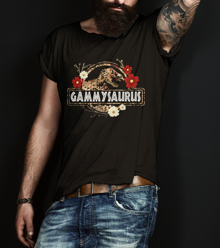 Gammysaurus Dinosaur Flower Motif With Funny Gammy Saurus T-Shirt