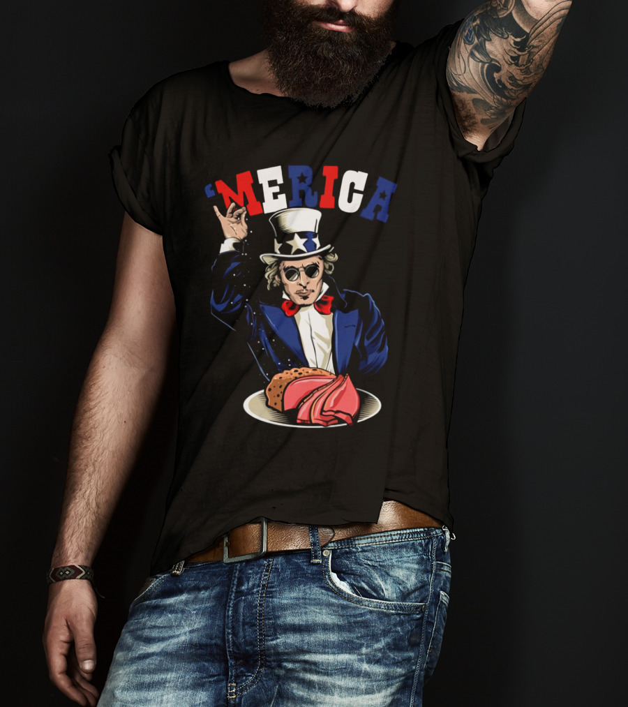 'Merica Uncle Sam Rock And Roll Patriotic Tacos Pizza T-Shirt