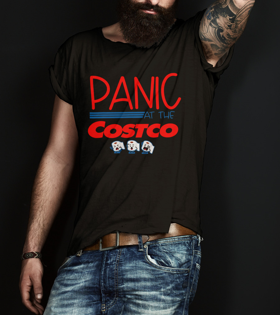 PANIC AT THE COSTCO Awesome Shopping Humor With Toilet Paper Cartoon T-Shirt
