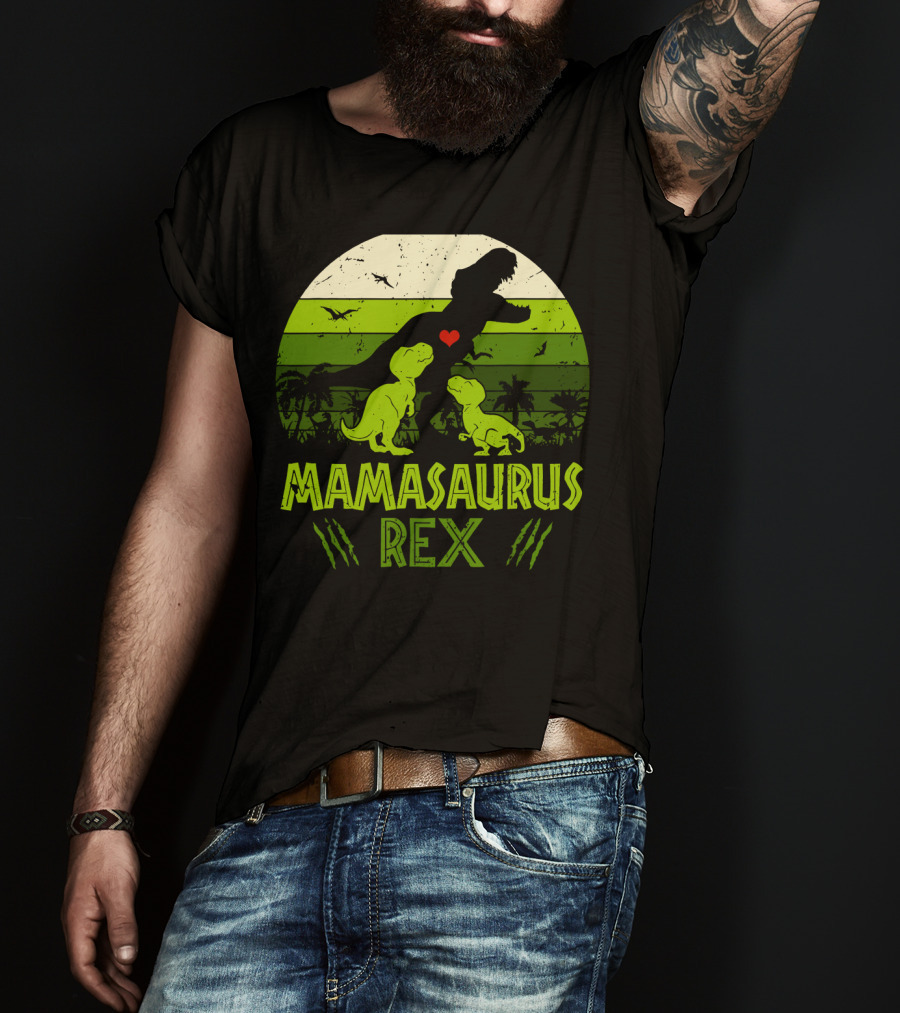 Vintage Retro Mamasaurus Rex Dinosaur Lover 2 Kids T-Shirt
