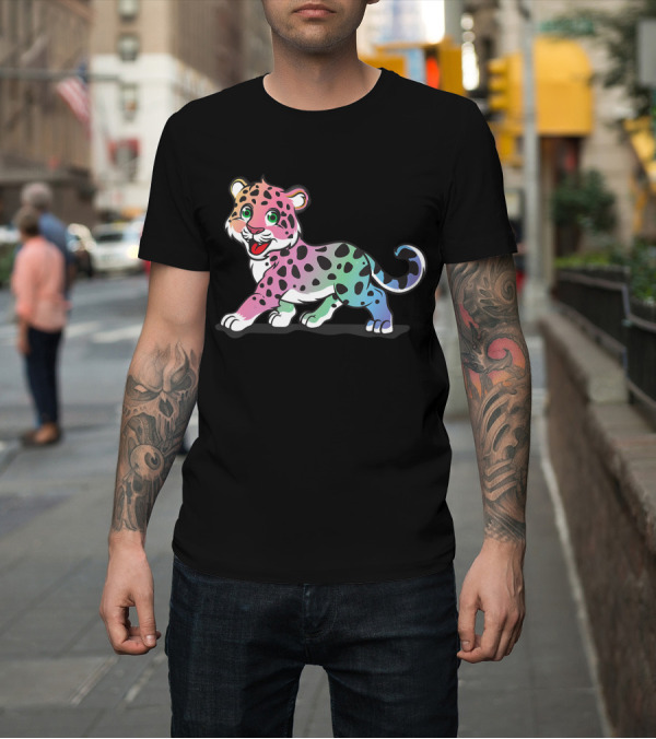 Shirt: Adorable Rainbow Leopard Cat with Colorful Spots and Playful Expression T-Shirt Adorable Rainbow Leopard Cat with Colorful Spots and Playful Expression T-Shirt