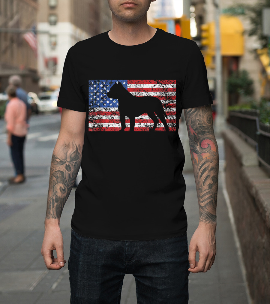 American Flag Pitbull Dog 4th of July T-Shirt