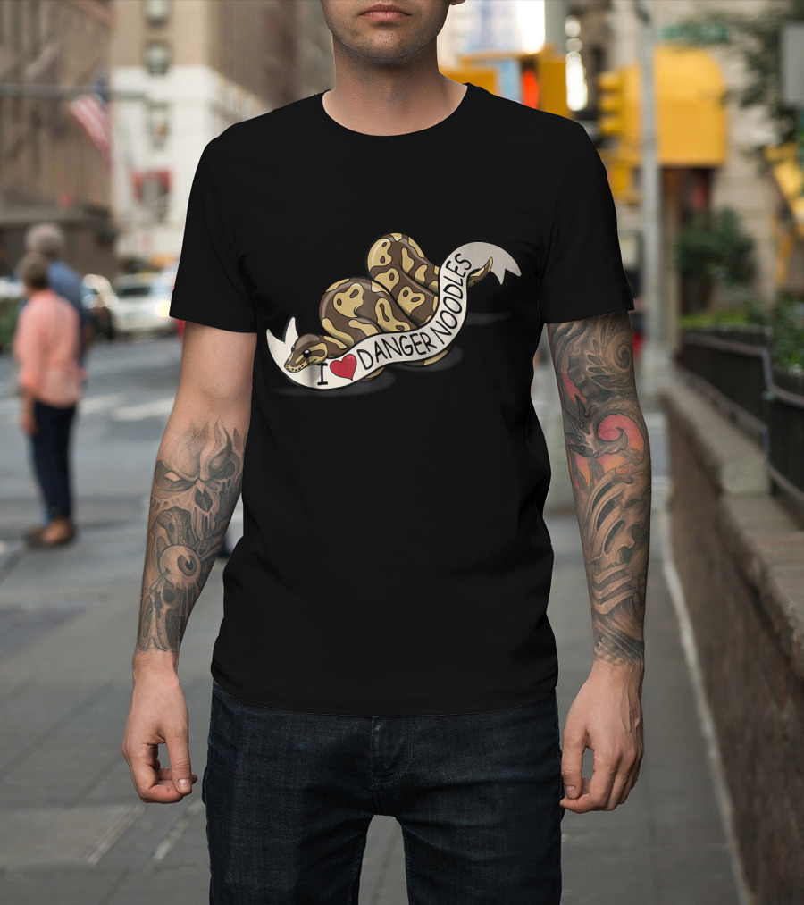 I Love Danger Noodles Ball Python Art with Heart T-Shirt