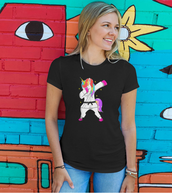 Karate Unicorn Dabbing In Jiu Jitsu Black Belt T-Shirt