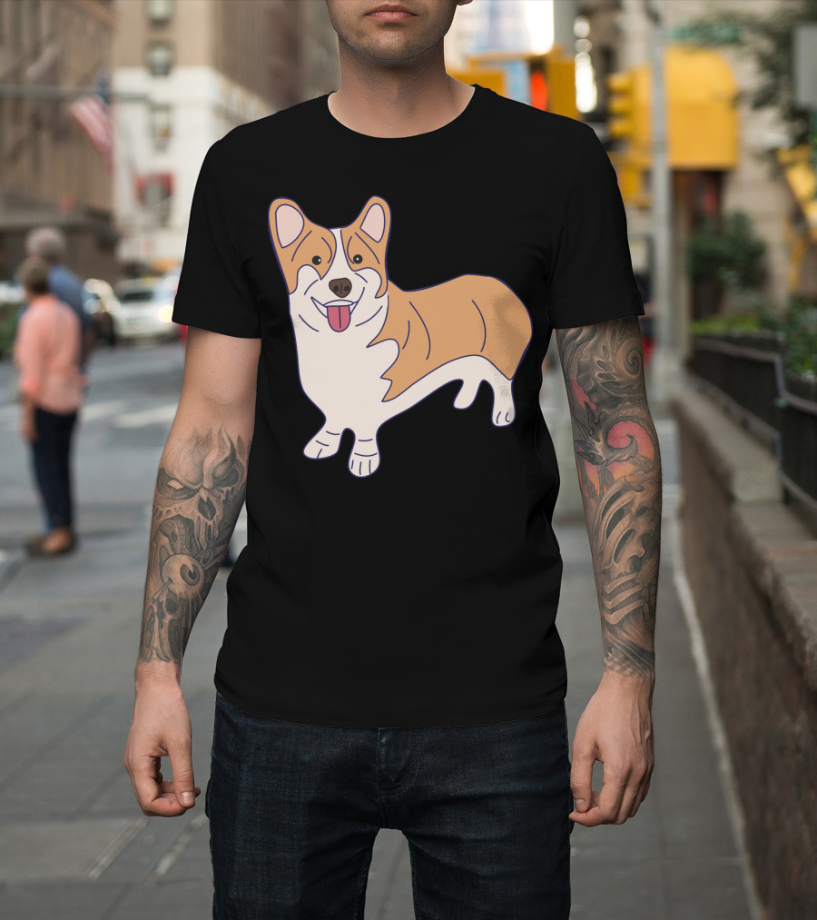 Playful Cute Corgi Illustration with Happy Expression T-Shirt