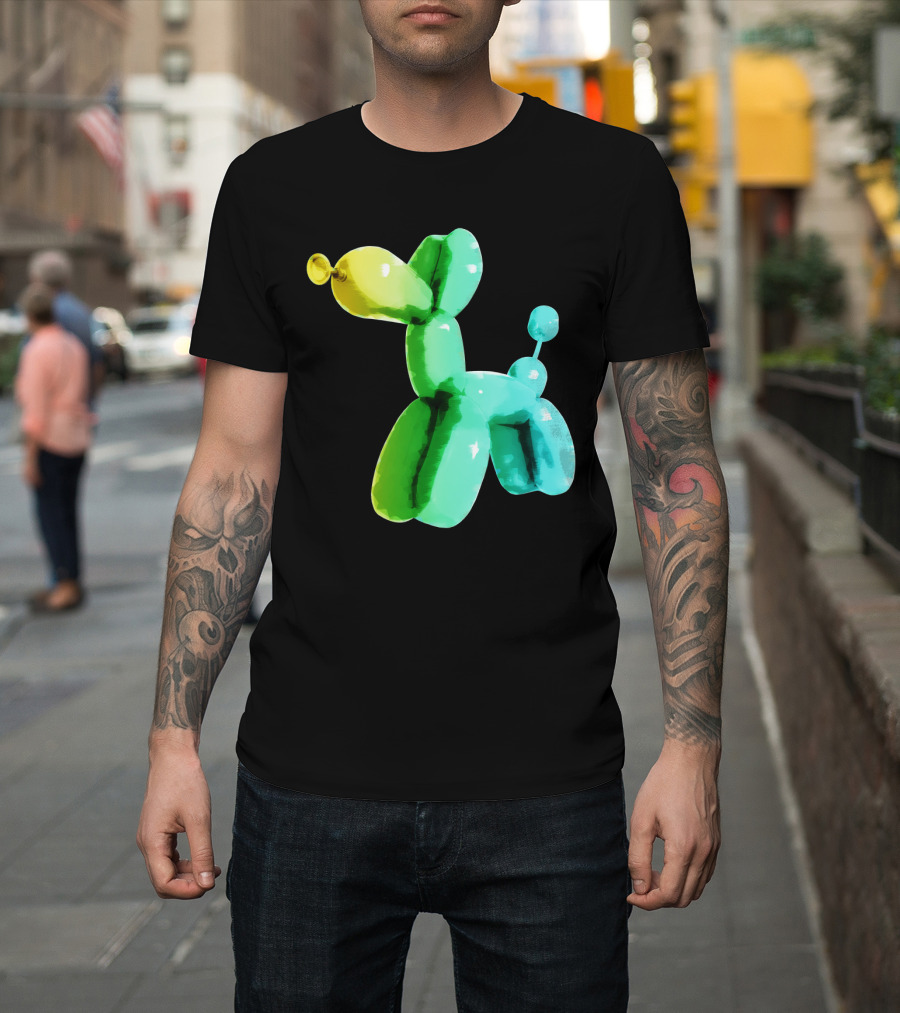 Balloon Dog Puppy in Gradient Green to Yellow Shades T-Shirt