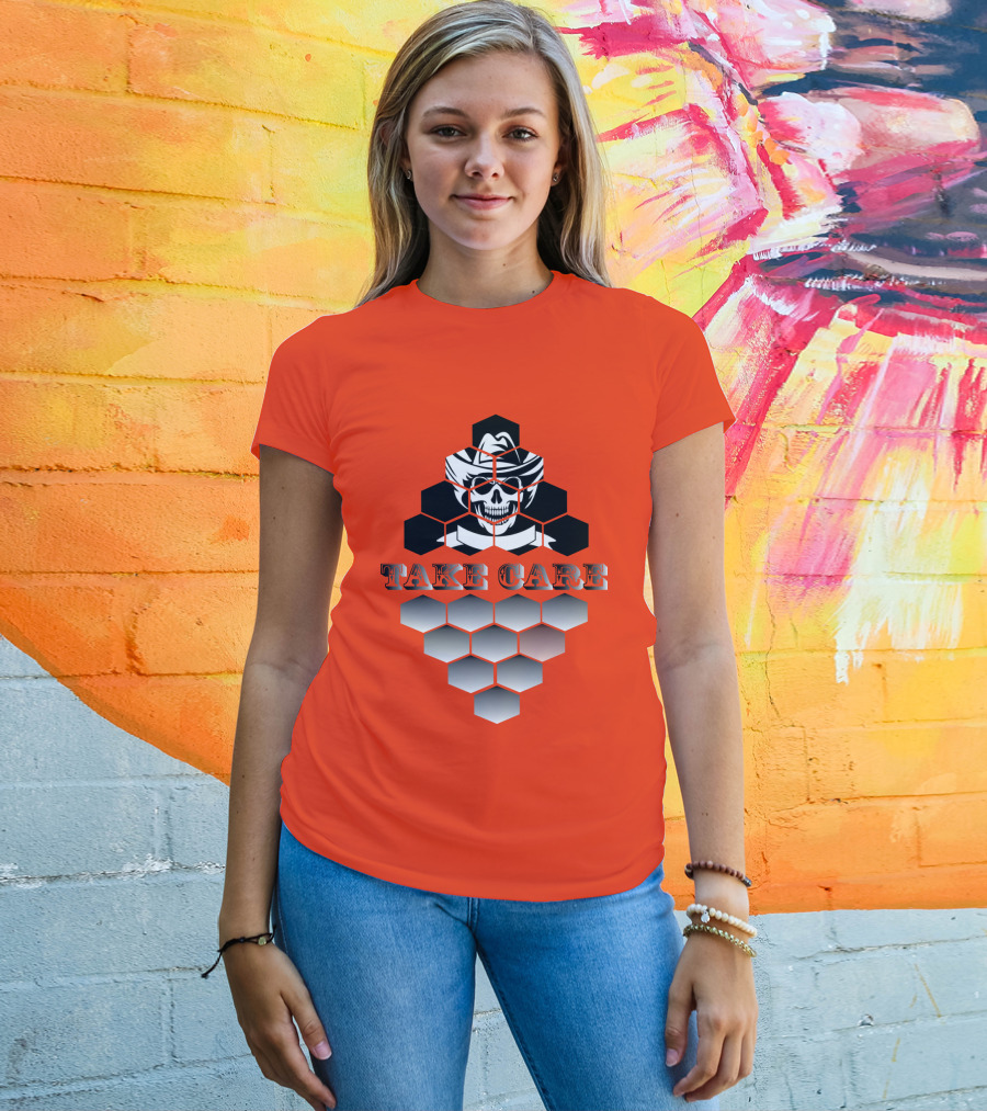 Take Care Hexagonal Cowboy Skull T-Shirt