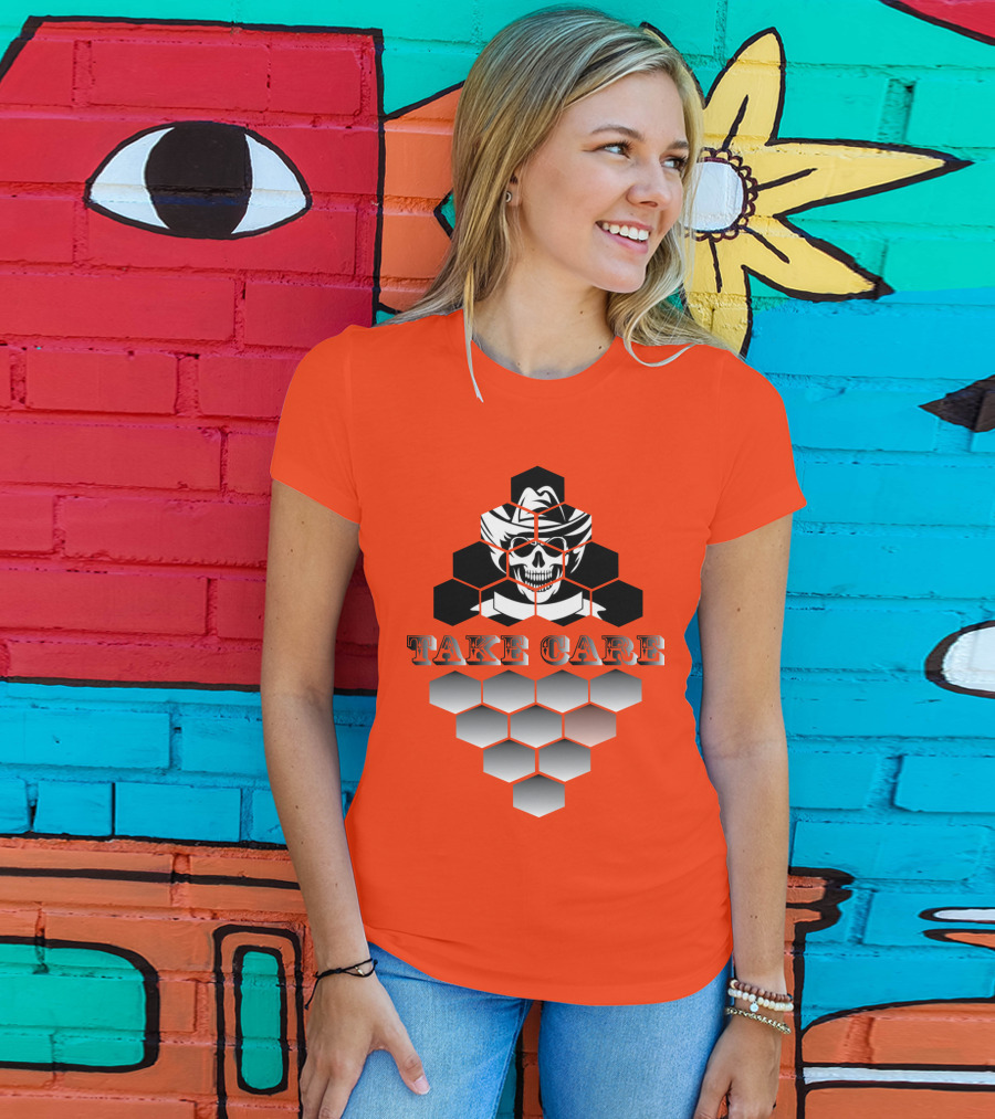 Take Care Hexagonal Cowboy Skull T-Shirt