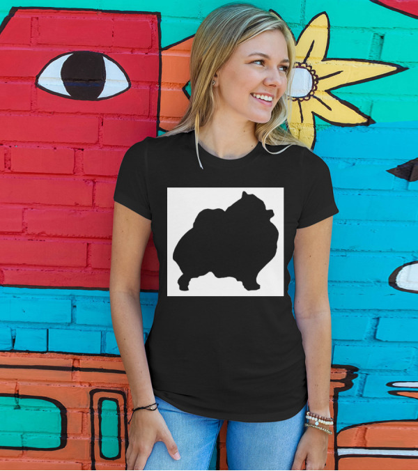 Silhouette Of Pomeranian Dog On Black And White Background T-Shirt