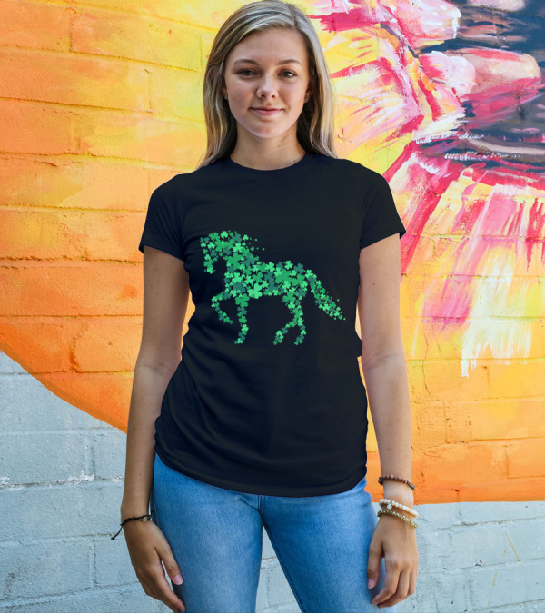 Horse Shamrock Equestria Green Shamrocks Horseback Riding T-Shirt
