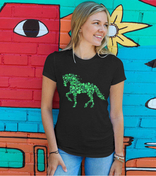 Horse Shamrock Equestria Green Shamrocks Horseback Riding T-Shirt