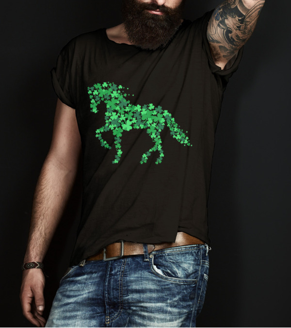 Horse Shamrock Equestria Green Shamrocks Horseback Riding T-Shirt