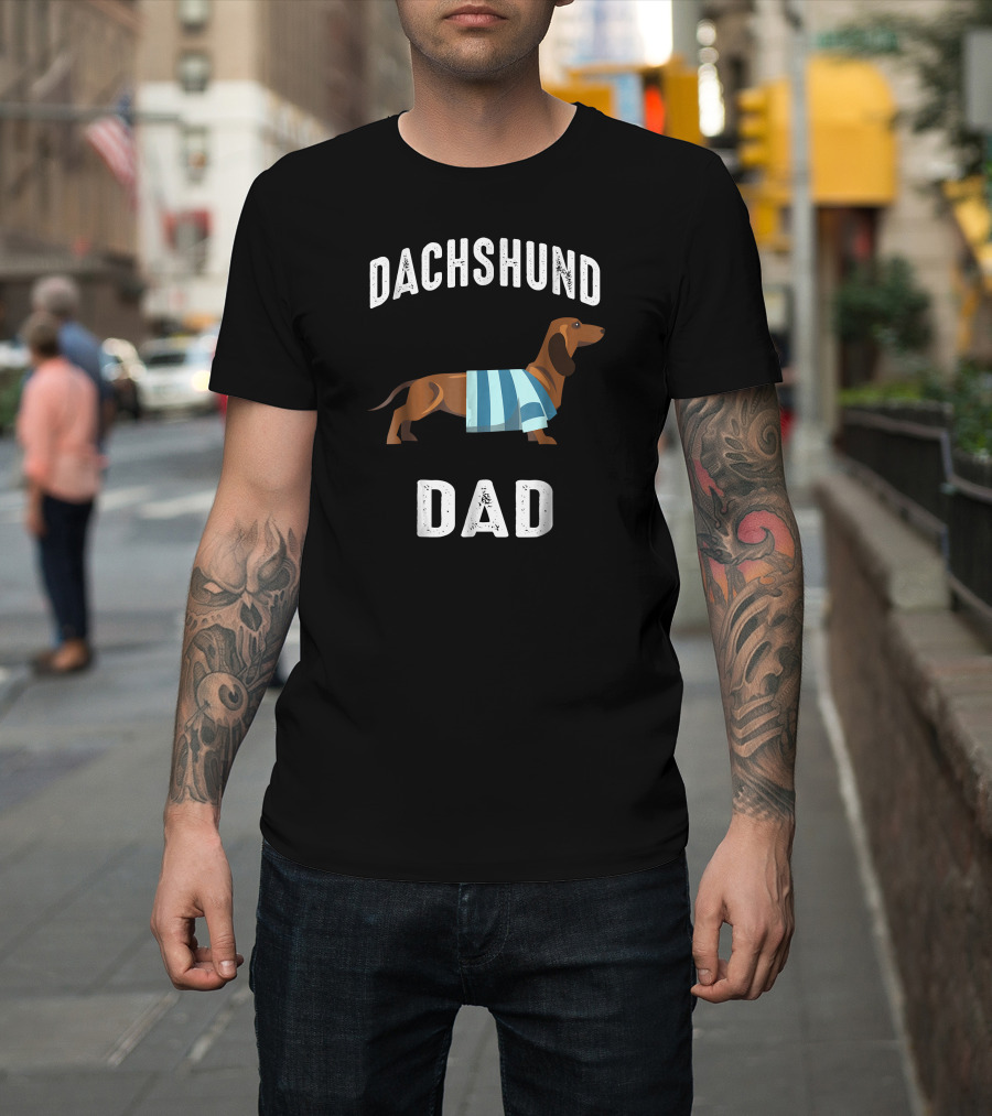 Dachshund Dad Dog with Striped T-Shirt