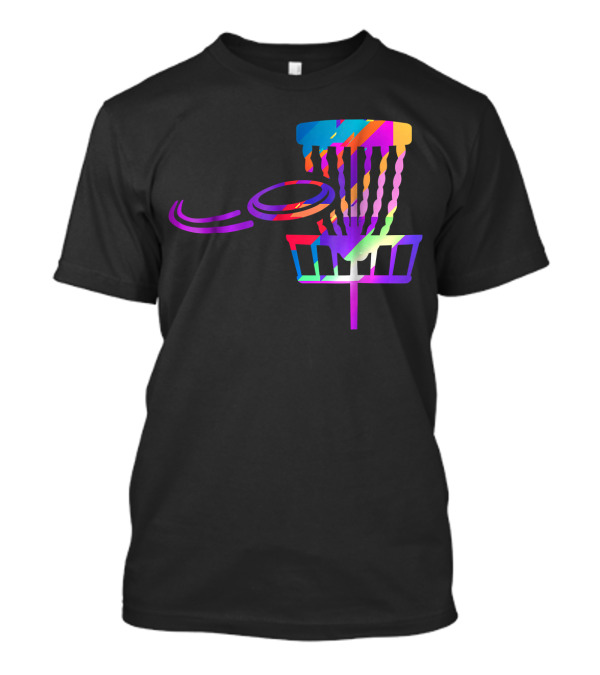 EDM Rave Disc Golf Basket And Frisbee Psychedelic Colors T-Shirt