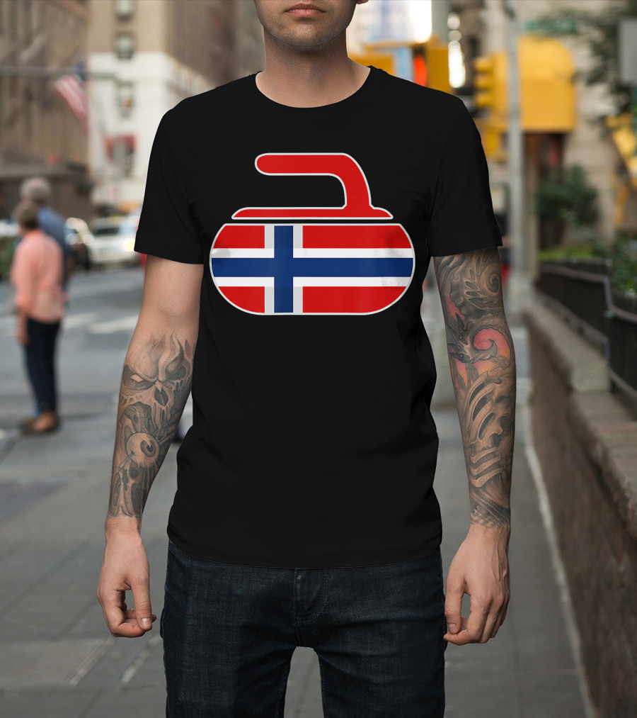 Vintage Norwegian Curling Stone Norway Flag T-Shirt