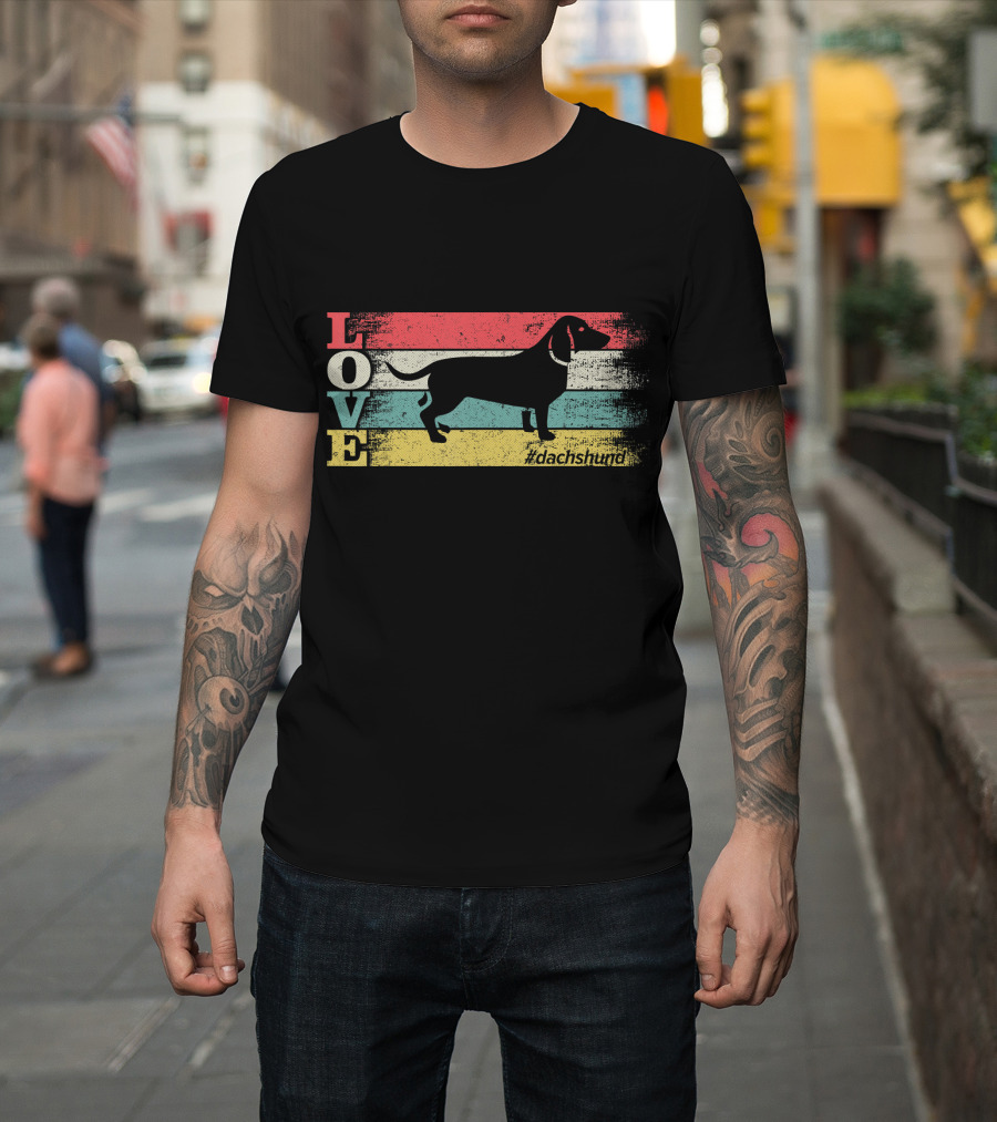 Vintage Retro Love Dachshund Stripe Hashtag Dachshund T-Shirt