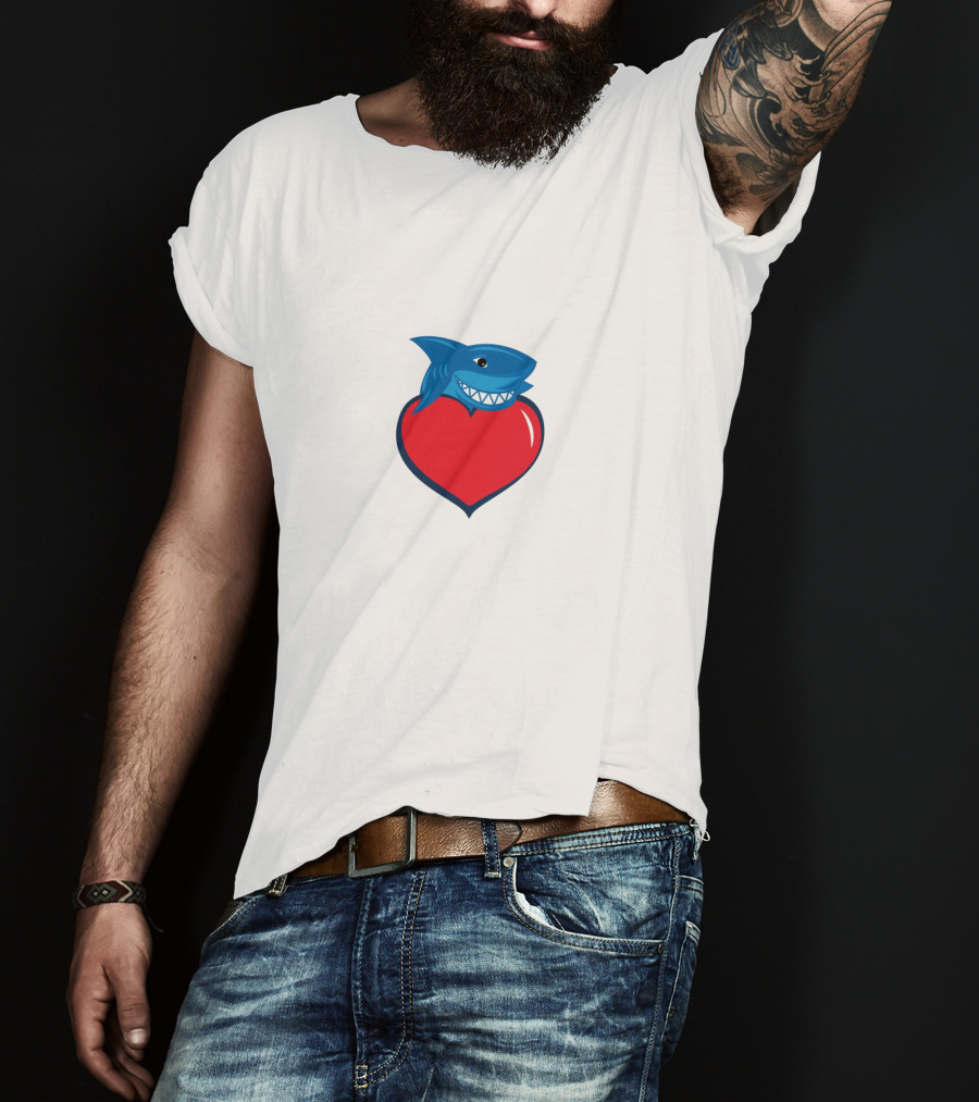 Cringe Fam Blue Shark With Red Heart T-Shirt