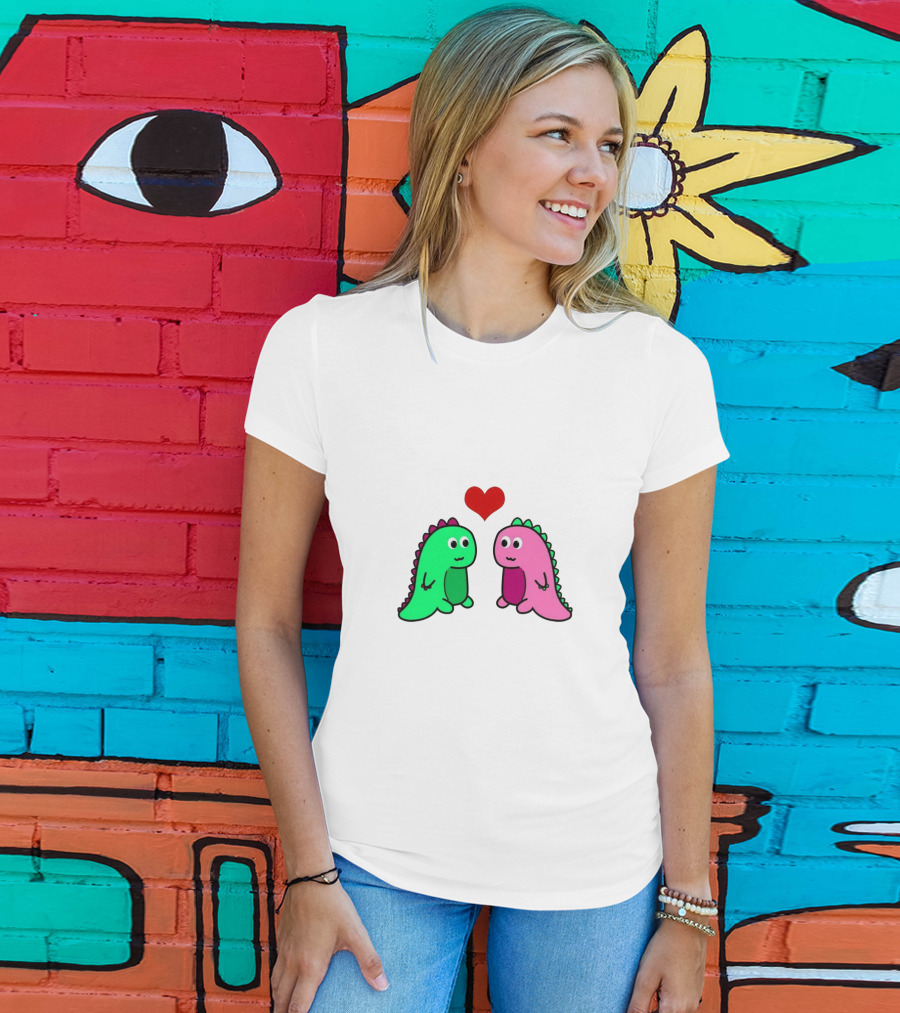 LaurDIY Green And Pink Dinosaur Heart T-Shirt